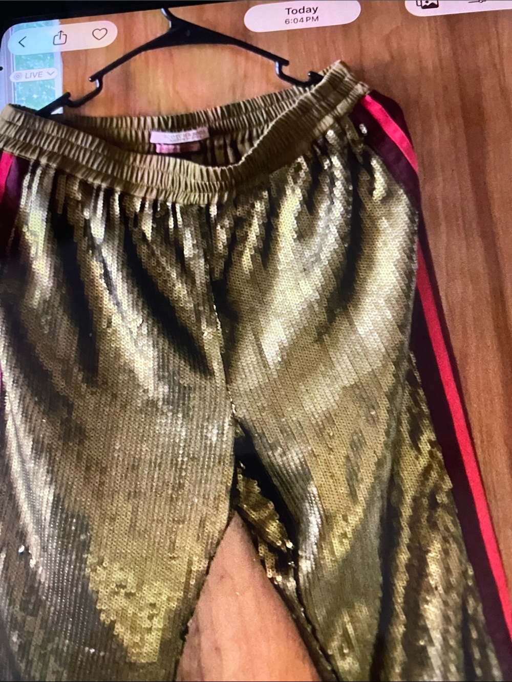 Scotch & Soda Gold Sequin Track Pants with Red Side Stripes